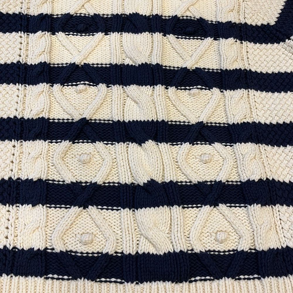 Vineyard Vines navy cream striped crewneck fisherman chunky sweater M - Picture 9 of 11